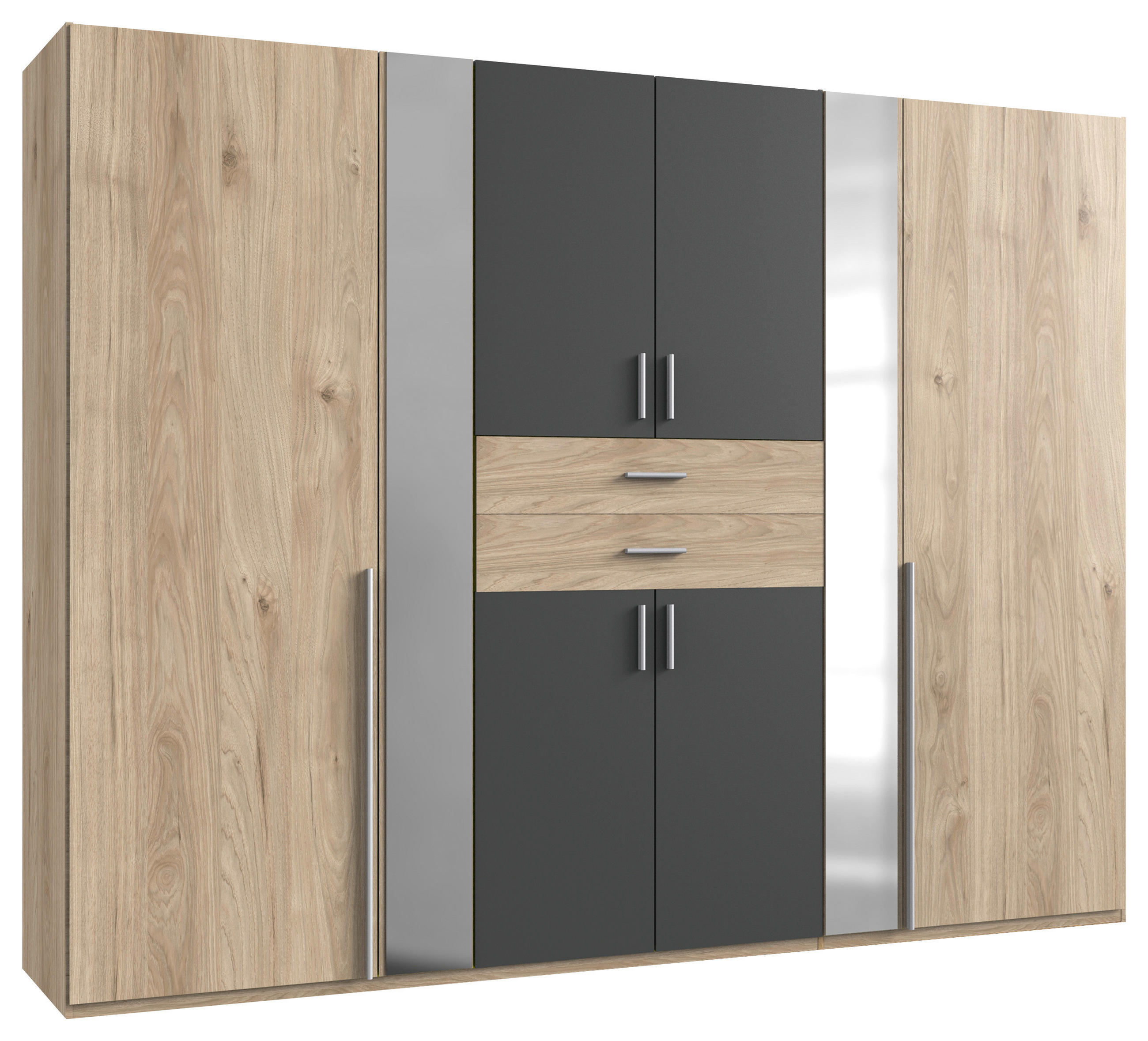 KLEIDERSCHRANK in Eichefarben, Graphitfarben  - Eichefarben/Alufarben, Konventionell, Glas/Holzwerkstoff (270/208/58cm) - Carryhome