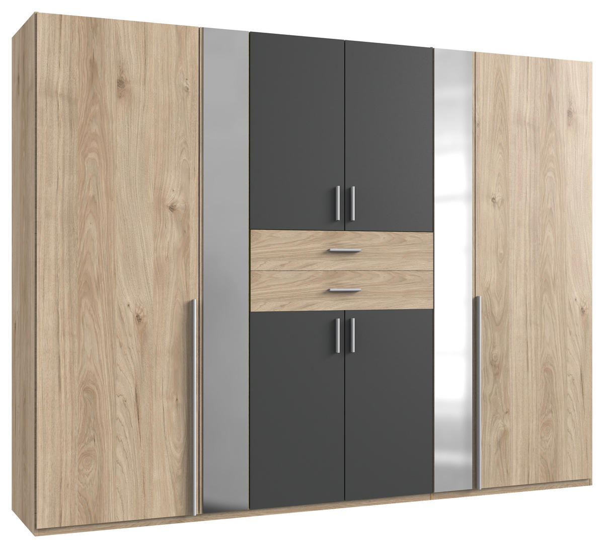 KLEIDERSCHRANK Eichefarben, Graphitfarben  - Eichefarben/Alufarben, Konventionell, Glas/Holzwerkstoff (270/208/58cm) - Carryhome