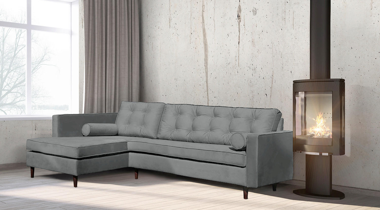 ECKSOFA VANCOUVER in Mikrofaser Anthrazit Zierkissen, Rückenkissen  169/240 cm  - Anthrazit/Braun, Design, Holz/Textil (169/240cm) - P & B