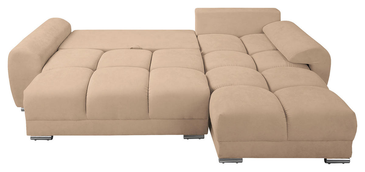 ECKSOFA in Mikrofaser Beige  - Beige/Silberfarben, Design, Textil/Metall (256/175cm) - Livetastic