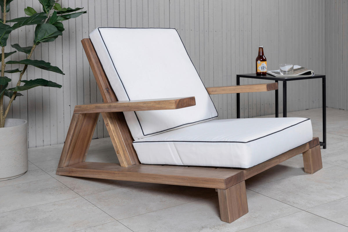 LOUNGESESSEL  - Weiß/Akaziefarben, KONVENTIONELL, Holz (100/70/92cm) - Gardenson