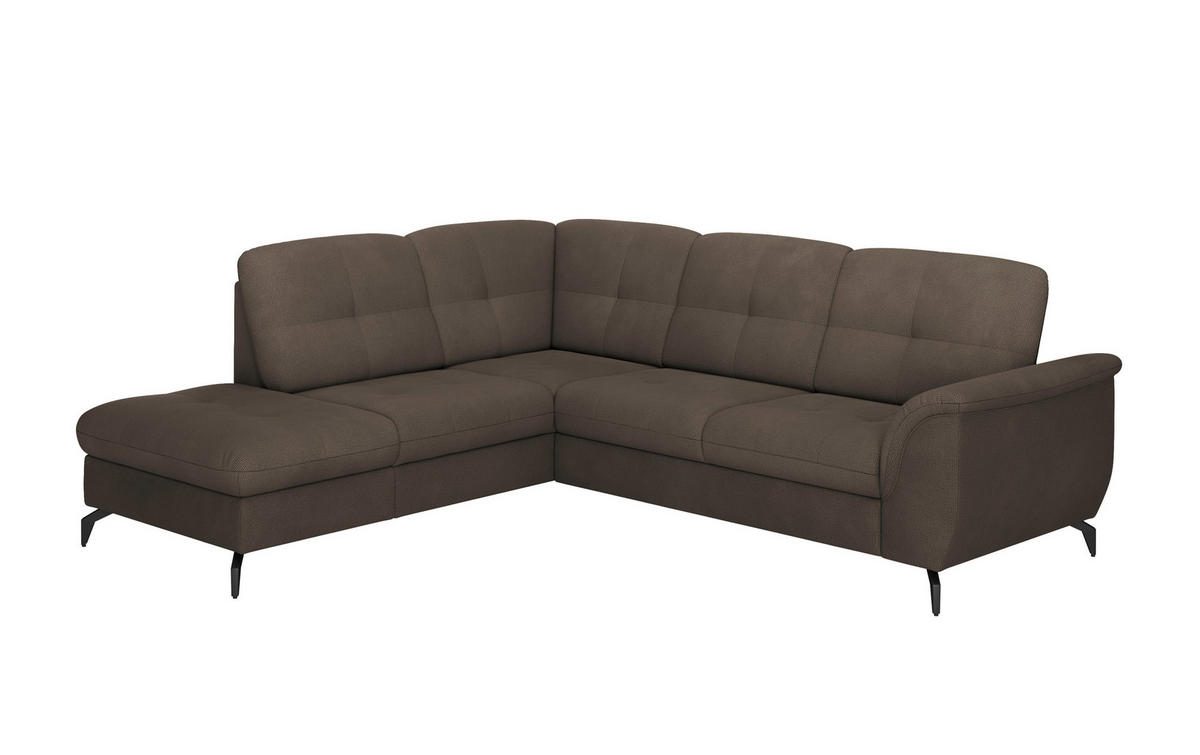 ECKSOFA ZORA E Dunkelbraun Flachgewebe  - Dunkelbraun/Schwarz, MODERN, Textil/Metall (212/244cm) - Sit & More