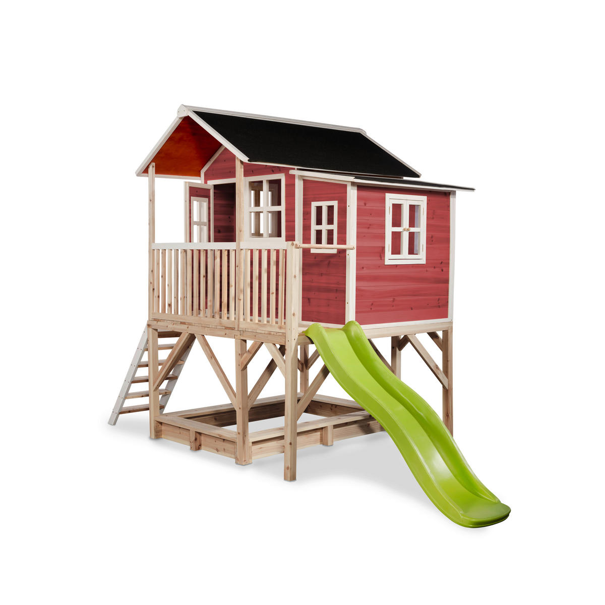 SPIELTURM  - Rot/Hellgrün, KONVENTIONELL, Holz (382/190/253cm) - EXIT Toys