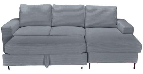ECKSOFA Dunkelgrau Cord Rückenkissen, Bettkasten, Schlaffunktion, Rücken echt, Liegefläche im Originalstoff  - Dunkelgrau/Schwarz, KONVENTIONELL, Textil/Metall (240/150cm) - Carryhome