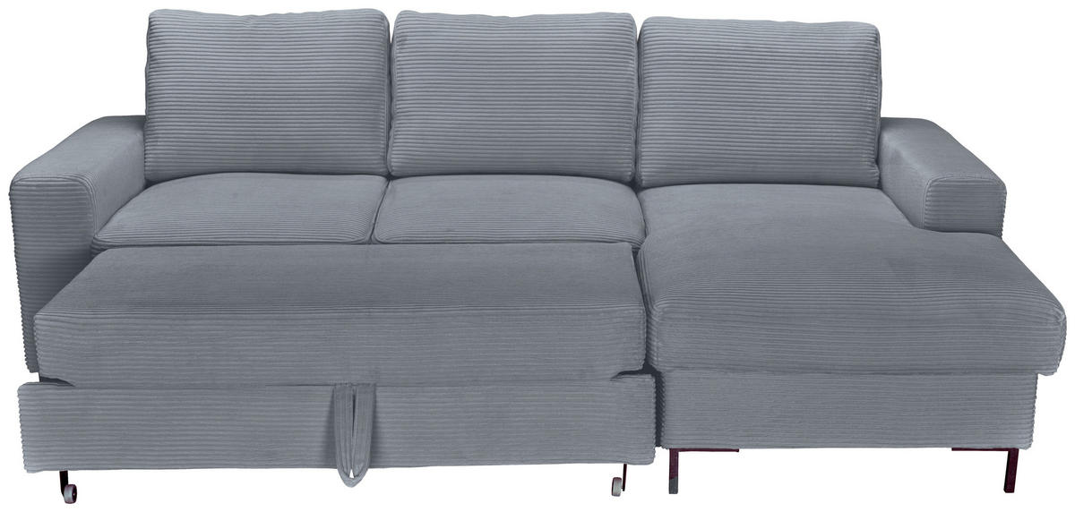 ECKSOFA Dunkelgrau Cord  - Dunkelgrau/Schwarz, KONVENTIONELL, Textil/Metall (240/150cm) - Carryhome