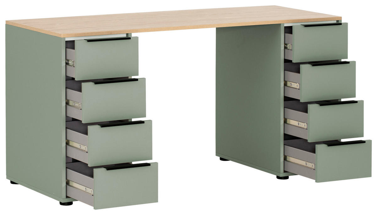 SCHREIBTISCH 55,5/140/73,1 cm  in Eichefarben, Olivgrün  - Eichefarben/Schwarz, MODERN, Holzwerkstoff/Metall (55,5/140/73,1cm) - MID.YOU