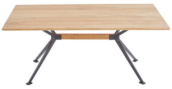 COUCHTISCH Eiche vollmassiv rechteckig Schwarz, Eichefarben 110/70/44 cm  - Eichefarben/Schwarz, Natur, Holz/Metall (110/70/44cm) - Linea Natura