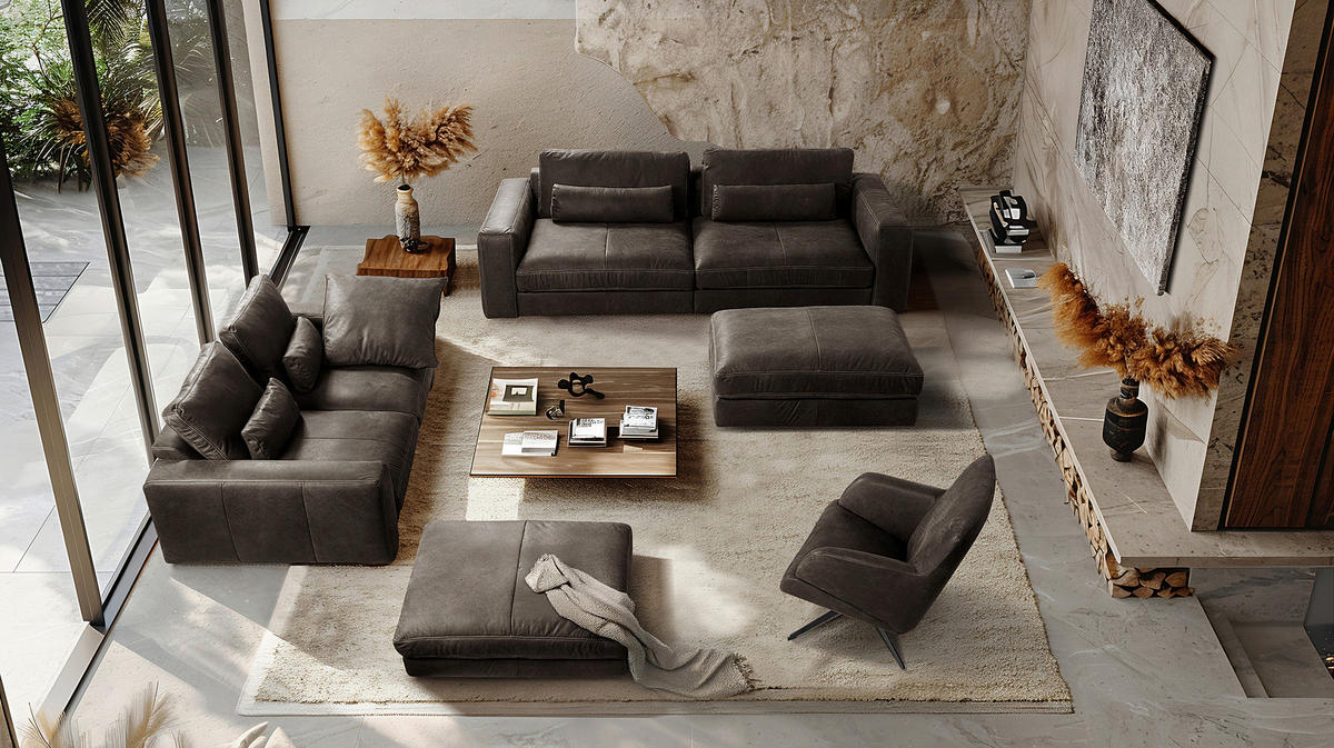 2-SITZER-SOFA  in Echtleder Fango   - Fango/Beige, Design, Leder/Kunststoff (240/85/123cm) - Livetastic