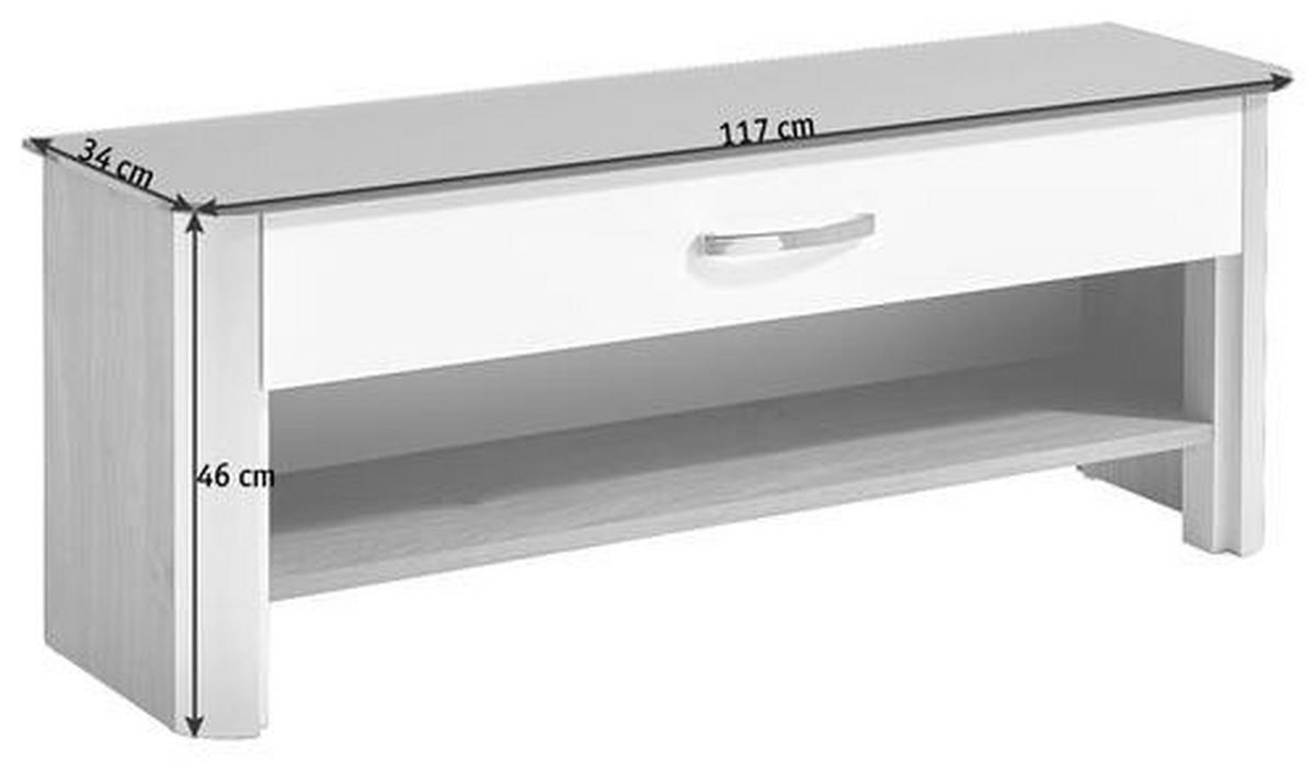 GARDEROBENBANK Alufarben, Weiß Hochglanz  - Chromfarben/Weiß Hochglanz, Design, Glas/Metall (117/46/34cm) - Moderano