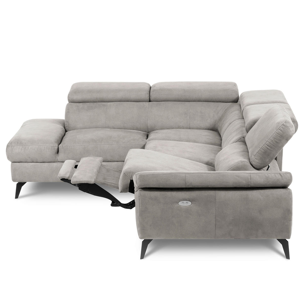 ECKSOFA SONO in Lederlook Grau Armteilverstellung, Kopfteilverstellung  210/265 cm  - Schwarz/Grau, Design, Textil/Metall (210/265cm) - Livetastic