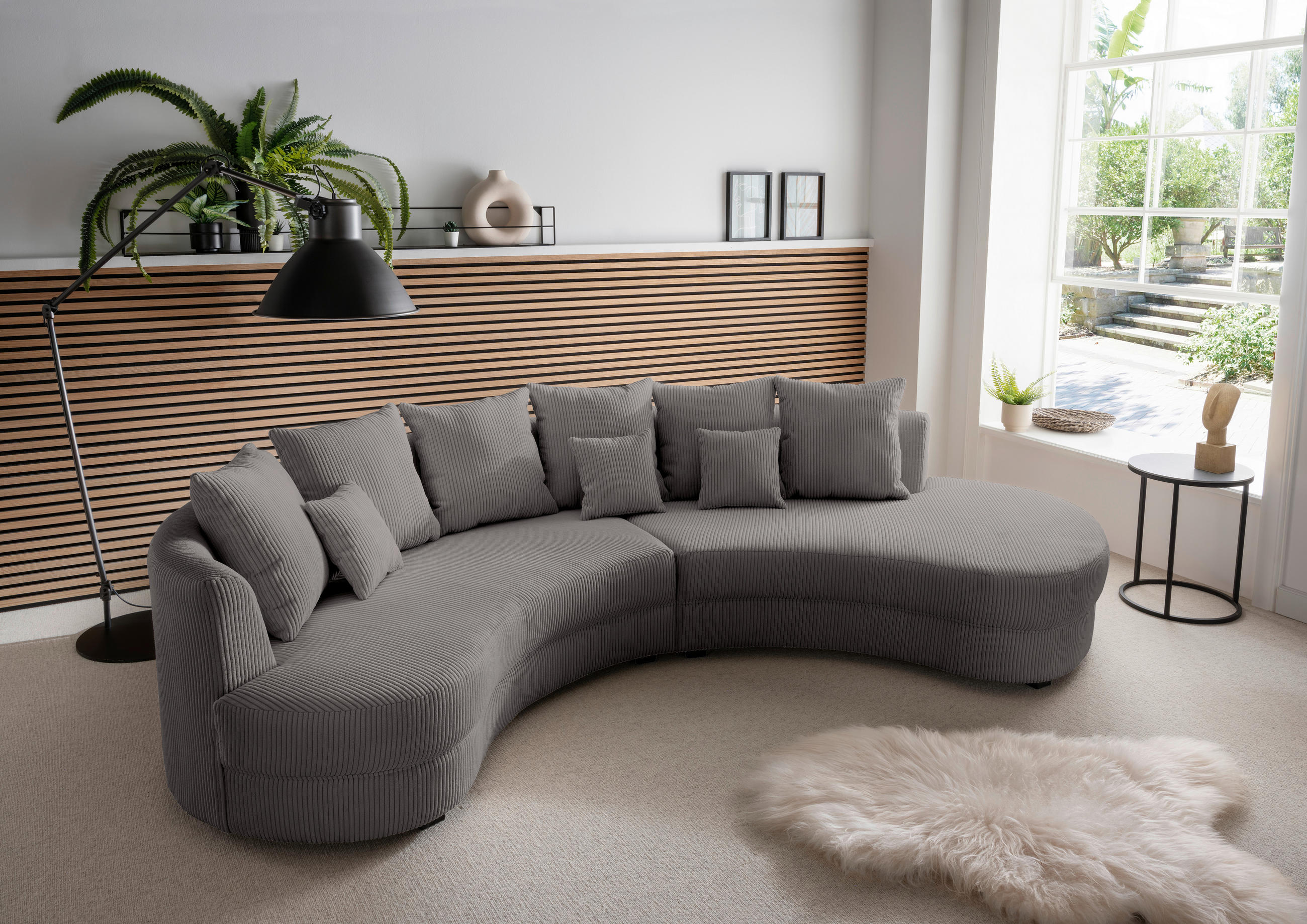 WOHNLANDSCHAFT Grau Cord  - Schwarz/Grau, Design, Kunststoff/Textil (300/160cm) - Livetastic