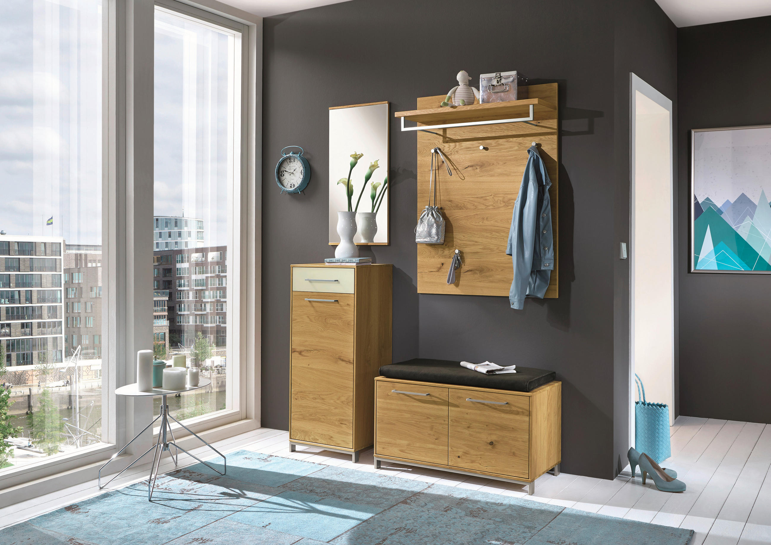 GARDEROBE 5-teilig  in 140/195/40 cm  - Eichefarben/Anthrazit, Design, Glas/Holz (140/195/40cm)