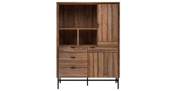 HIGHBOARD Sheesham massiv Braun, Honig  - Schwarz/Braun, Design, Holz/Metall (94/129,4/38cm) - Carryhome