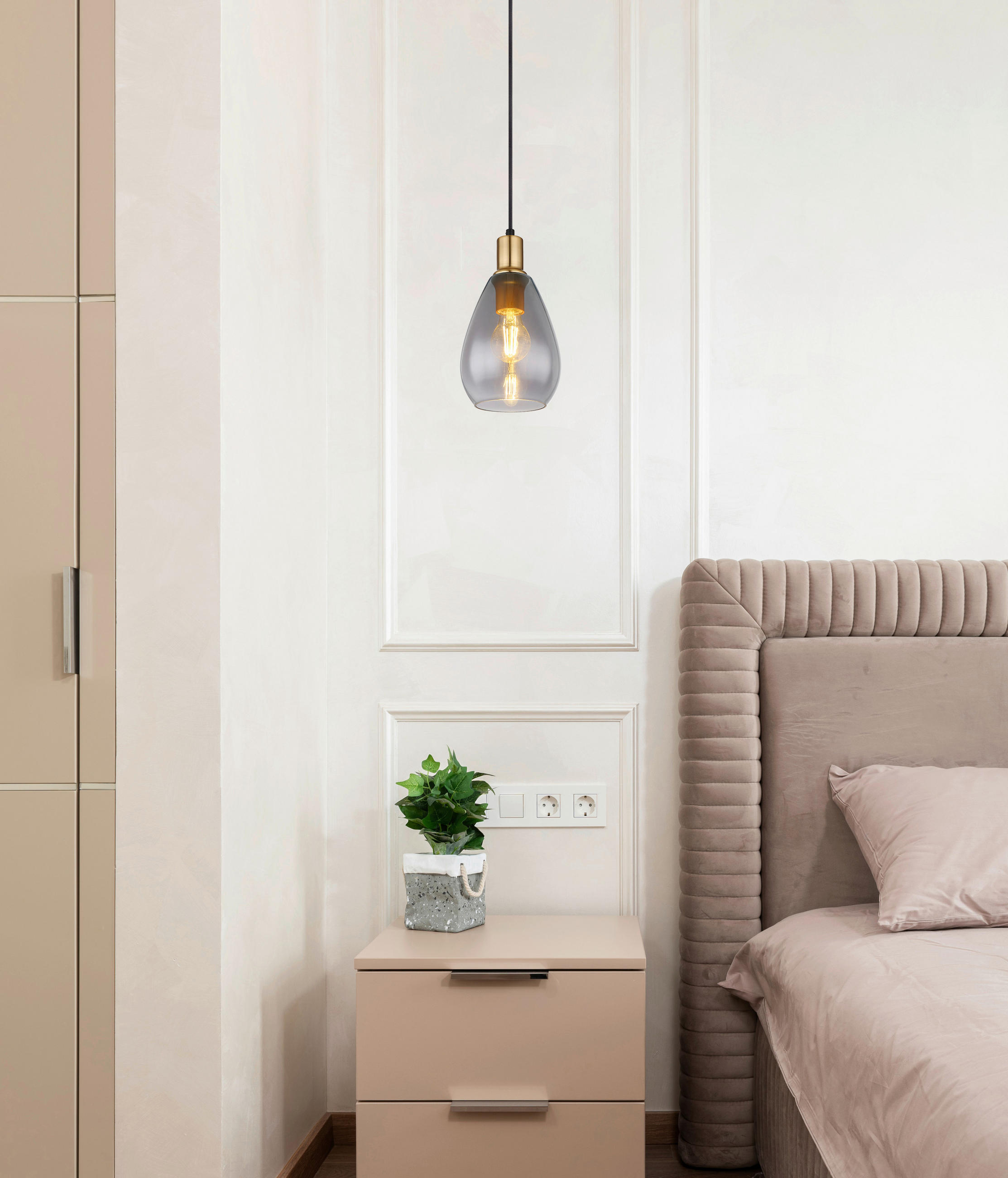 HÄNGELEUCHTE 15/120 cm  - Messingfarben/Schwarz, Design, Glas/Textil (15/120cm) - Globo