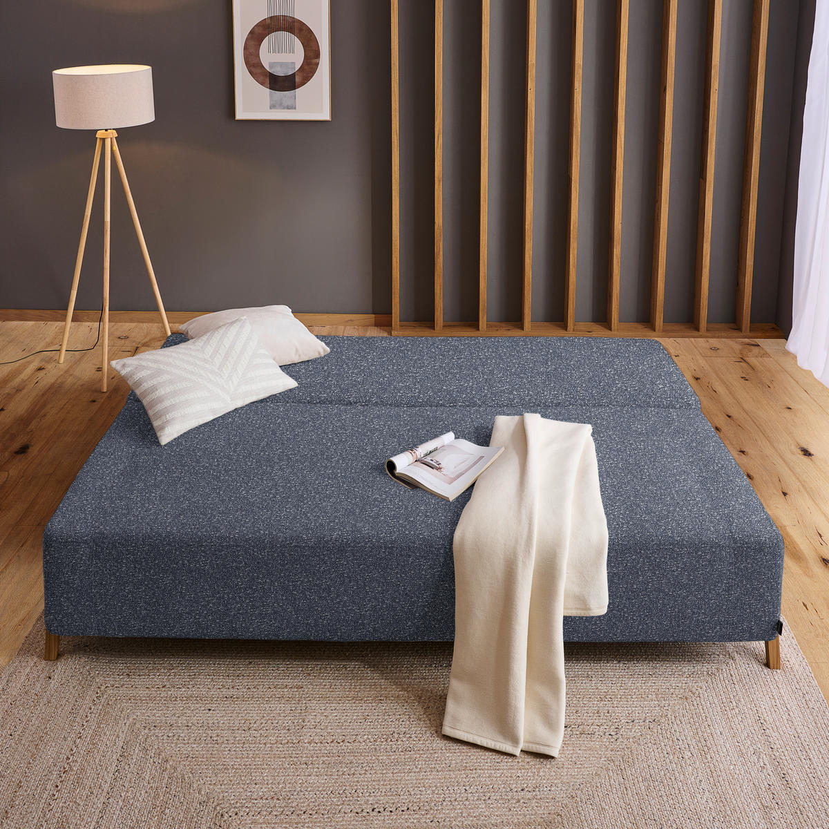 SCHLAFSOFA Bouclé Dunkelblau  - Naturfarben/Dunkelblau, Design, Holz/Textil (211/88/102cm) - Niels Andersson