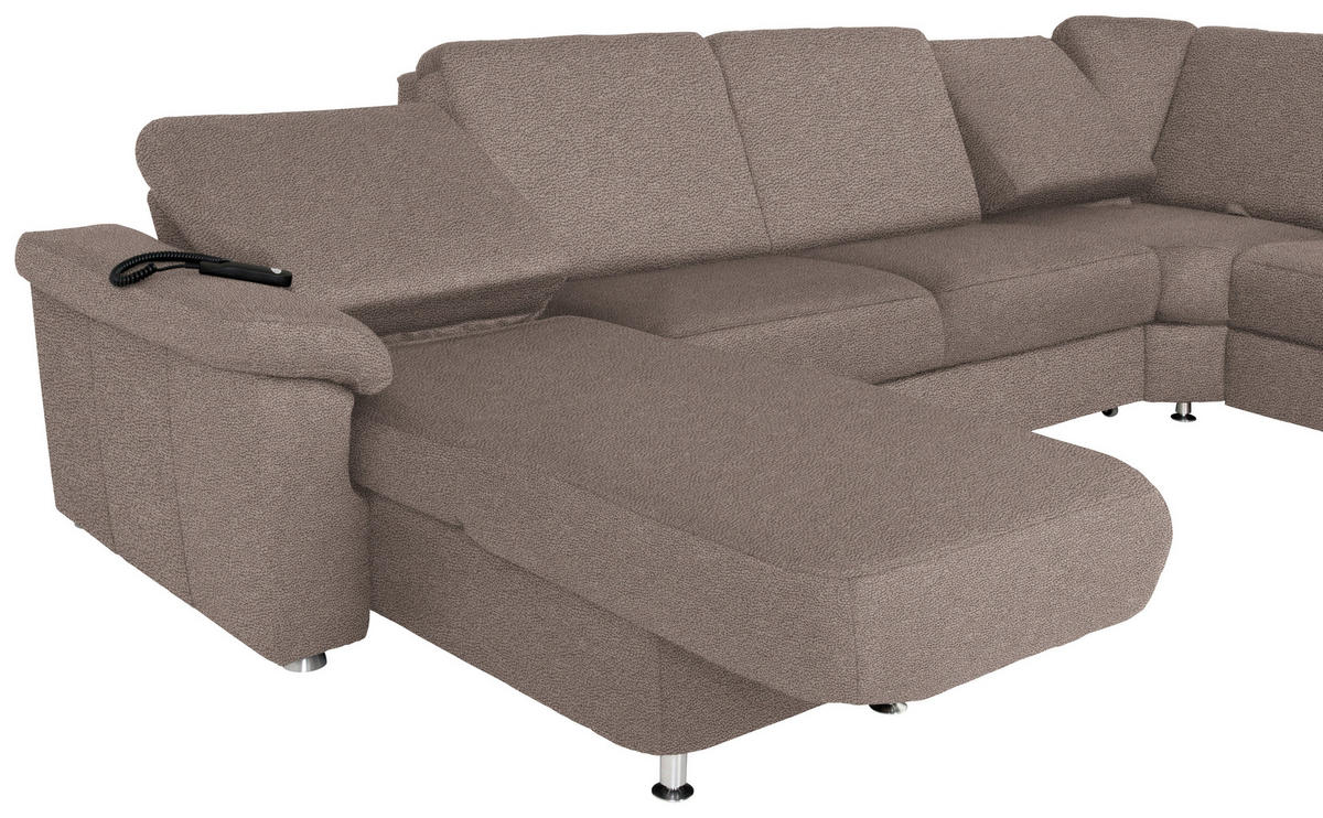 WOHNLANDSCHAFT in Flachgewebe Graubraun  - Chromfarben/Graubraun, KONVENTIONELL, Textil/Metall (163/330/240cm) - Beldomo System