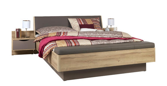 BETTANLAGE in Dunkelgrau, Eichefarben - Dunkelgrau/Eichefarben, Design, Holzwerkstoff/Textil (180/200cm) - Hom`in