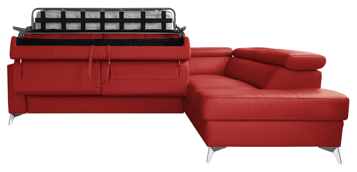 ECKSOFA MONDO Rot Echtleder Lederlook  - Chromfarben/Rot, Design, Leder/Textil (286/208cm) - Livetastic