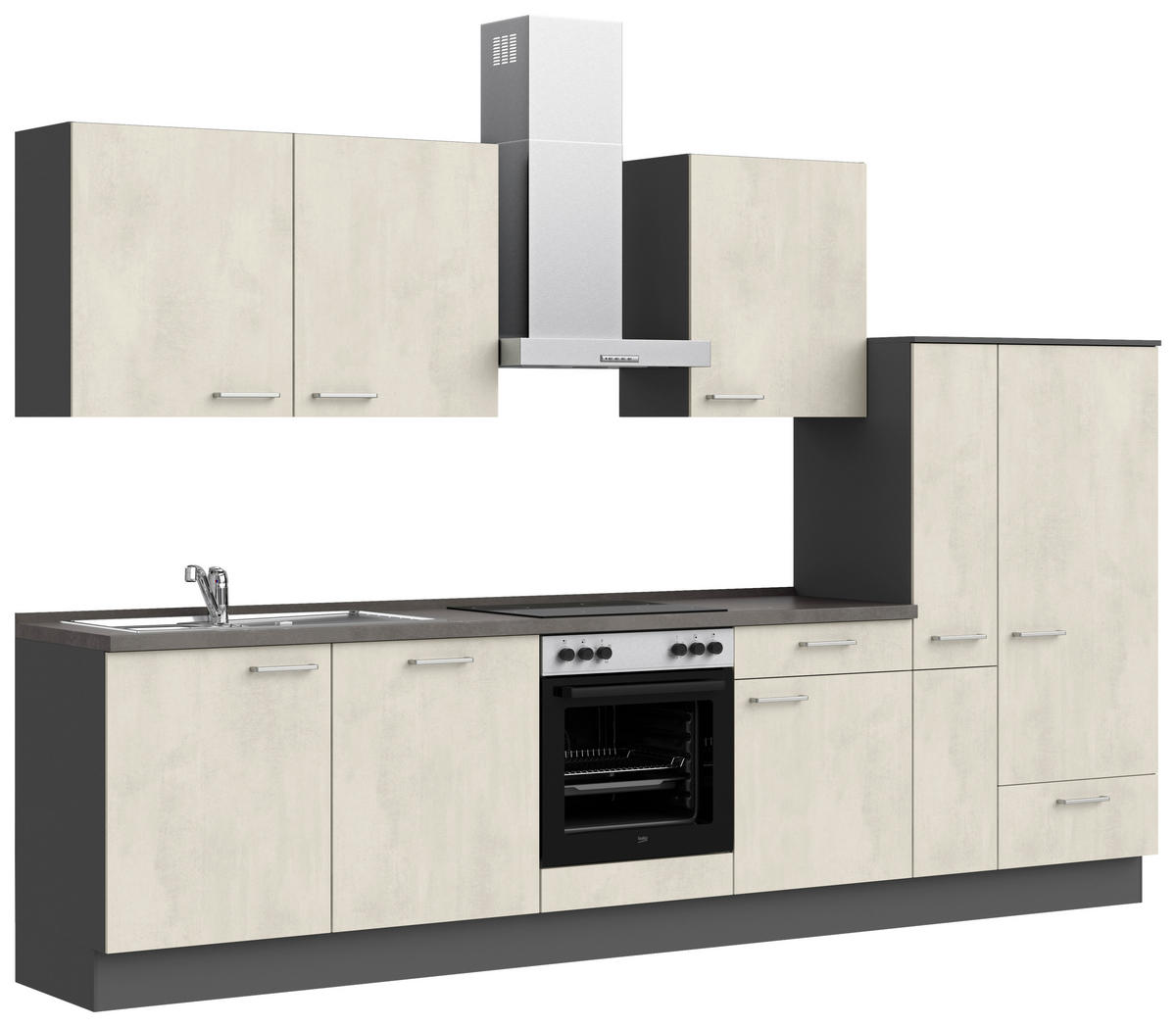 KÜCHENBLOCK Riva 330 cm  in Weiß, Schieferfarben  - Schieferfarben/Schwarz, MODERN, Holzwerkstoff/Metall (330cm) - Nobilia