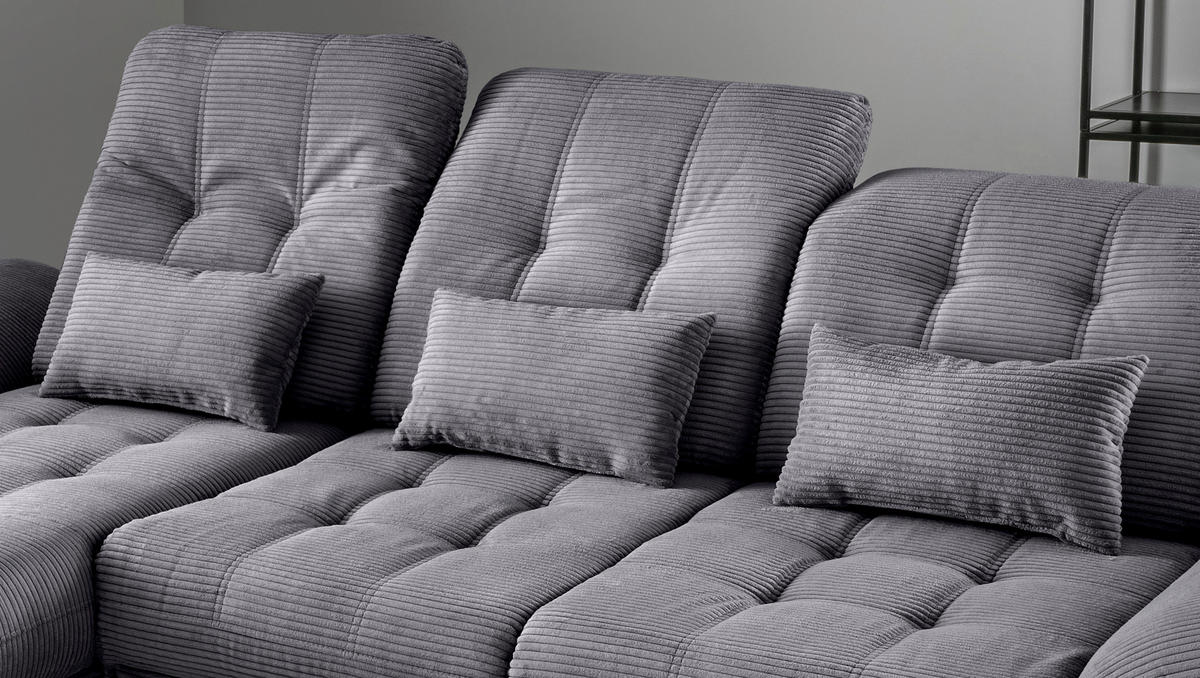ECKSCHLAFSOFA in Cord Grau  - Schwarz/Grau, Modern, Textil/Metall (189/273cm) - Livetastic