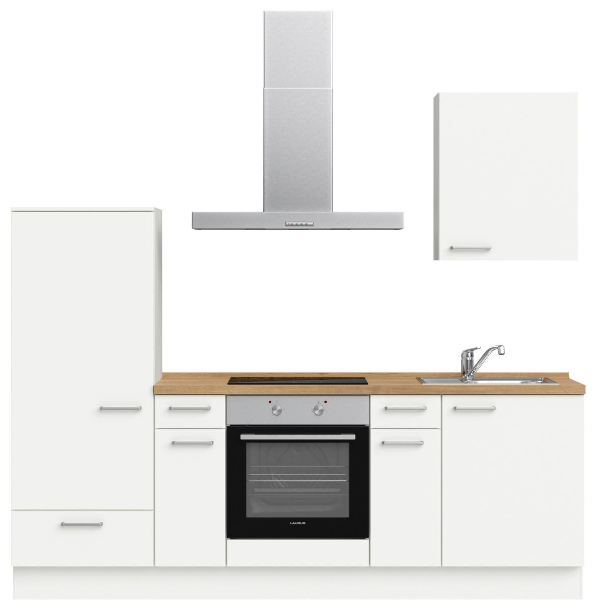 KÜCHENBLOCK 240 cm   in Weiß, Eichefarben  - Edelstahlfarben/Eichefarben, MODERN, Holzwerkstoff/Metall (240cm) - Nobilia