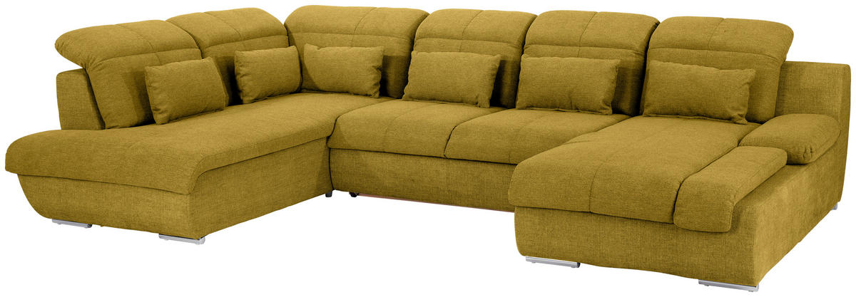 WOHNLANDSCHAFT in Mikrofaser Senfgelb  - Chromfarben/Senfgelb, Modern, Textil/Metall (228/345/184cm) - MID.YOU