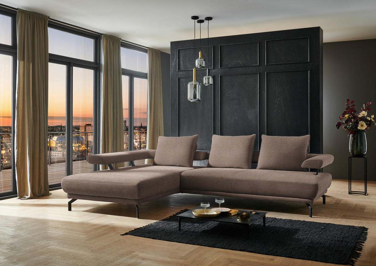 ECKSOFA in Chenille Braun  - Schwarz/Braun, Design, Textil/Metall (224/305cm) - Dieter Knoll