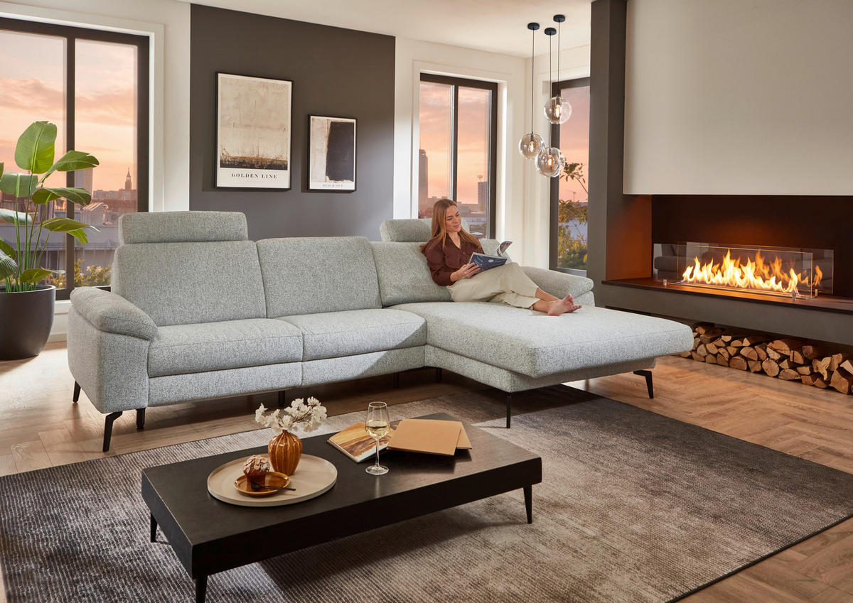 ECKSOFA  in Chenille Silberfarben  309/171 cm  - Silberfarben/Schwarz, Design, Textil/Metall (309/171cm) - Valdera