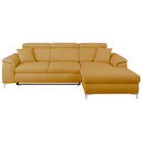 ECKSOFA Senfgelb Flachgewebe Zierkissen, Schlaffunktion, Rücken echt, Kopfteilverstellung  - Chromfarben/Senfgelb, KONVENTIONELL, Textil/Metall (268/175cm) - Carryhome