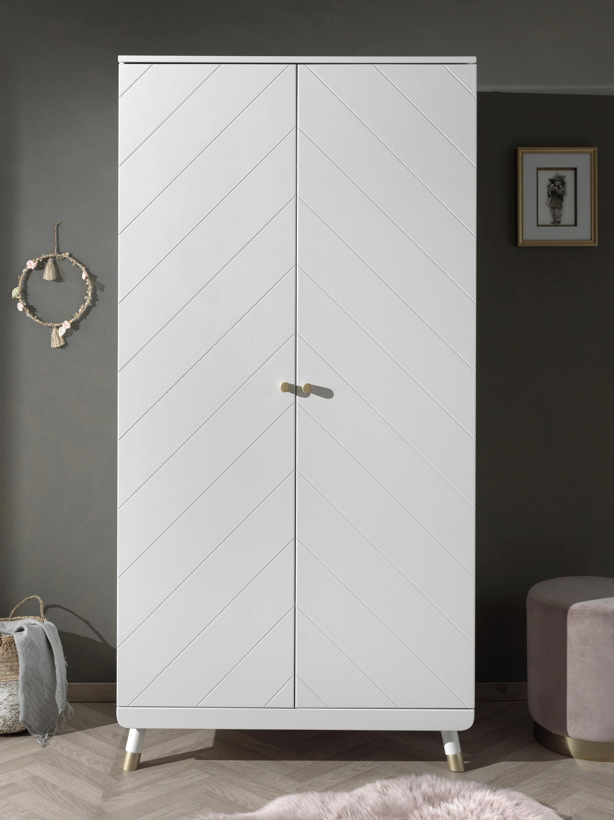 DREHTÜRENSCHRANK 2-türig Weiß  - Goldfarben/Weiß, MODERN, Holzwerkstoff/Kunststoff (100/200/59cm) - MID.YOU