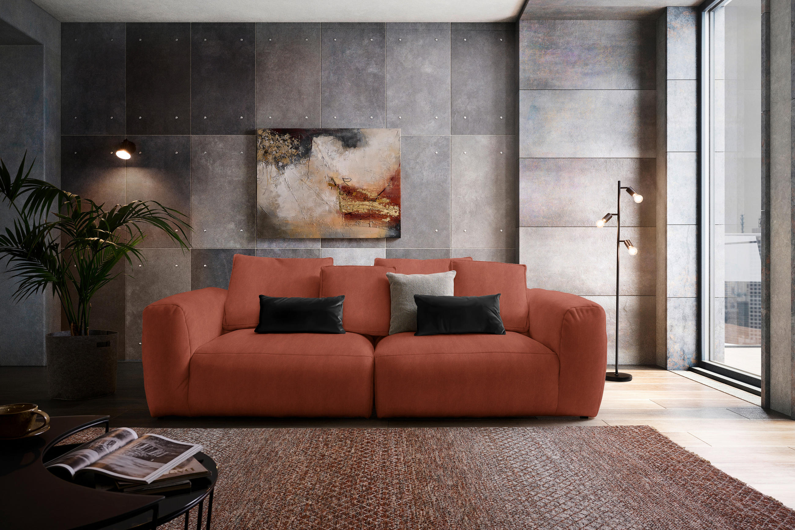 BIGSOFA Samt Rostfarben  - Rostfarben/Schwarz, MODERN, Kunststoff/Textil (260/70/122cm) - Carryhome