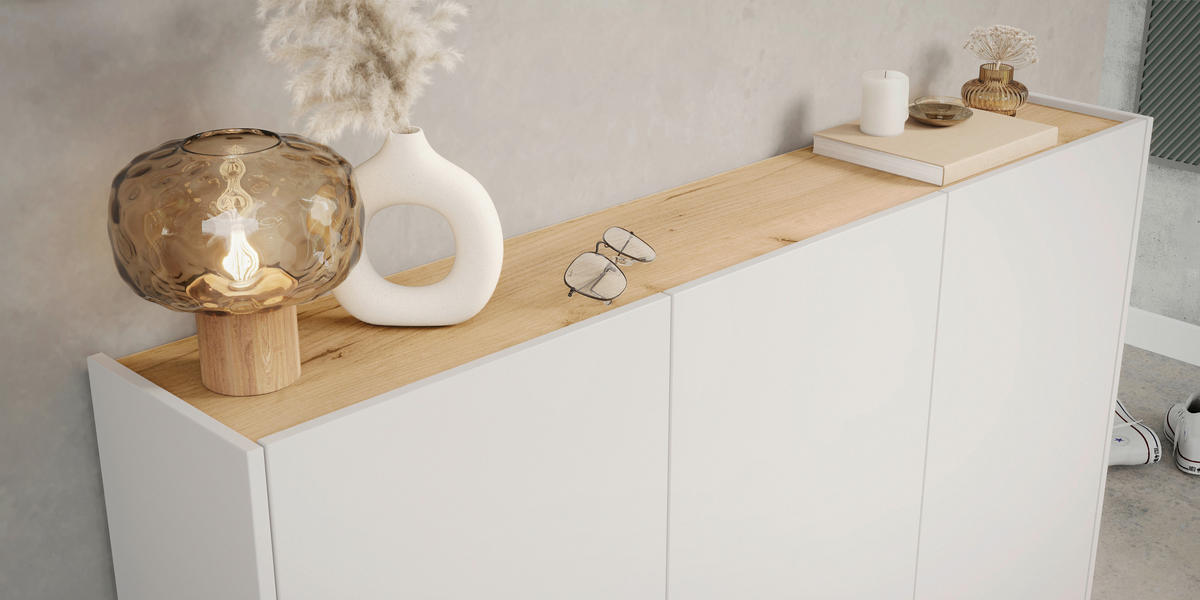 SCHUHSCHRANK Eichefarben, Kaschmir  - Kaschmir/Eichefarben, Design, Holzwerkstoff/Kunststoff (138/105/25cm)