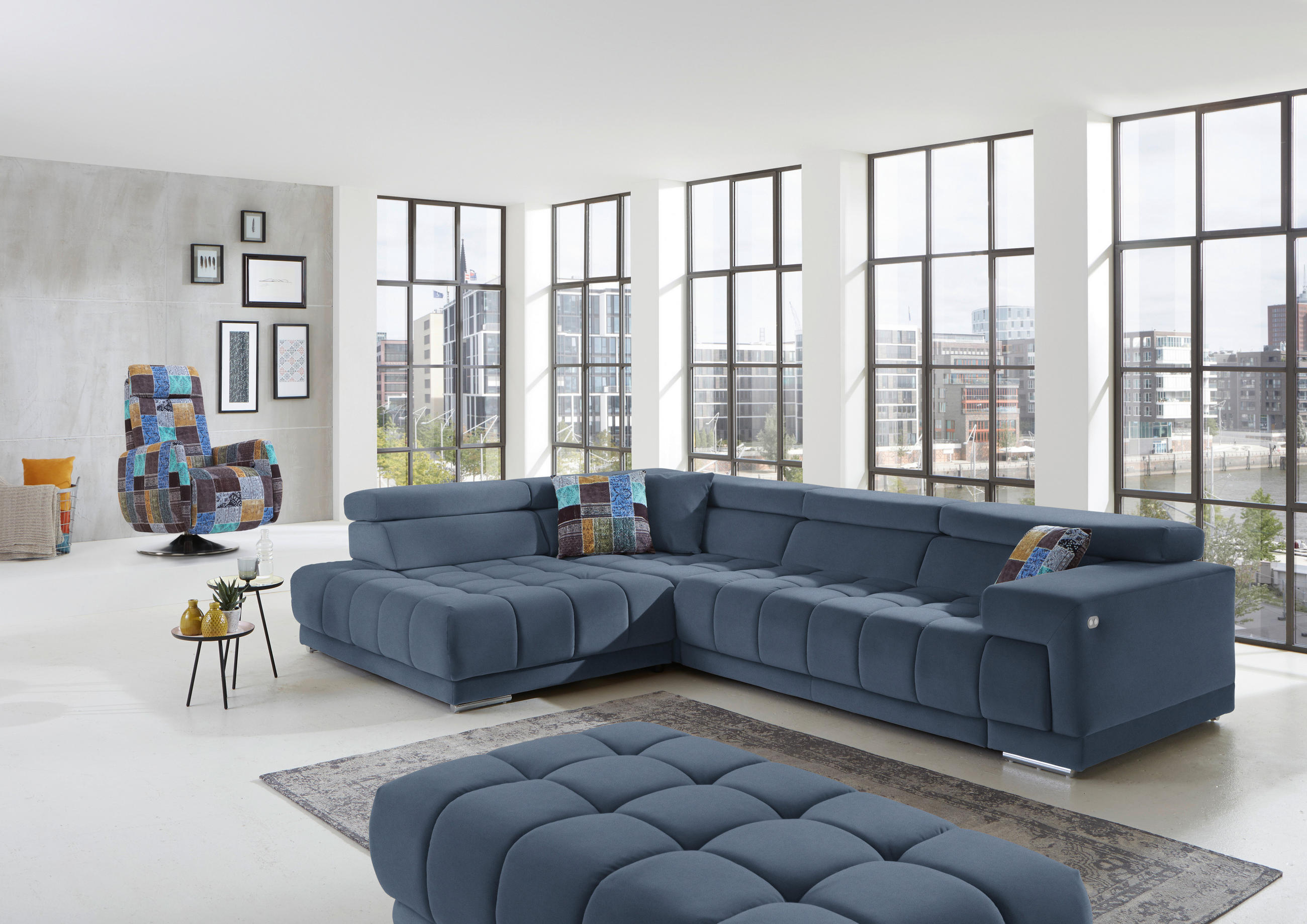 ECKSOFA in Mikrofaser Blau  222/326 cm  - Chromfarben/Blau, Design, Textil/Metall (222/326cm) - Beldomo Speed