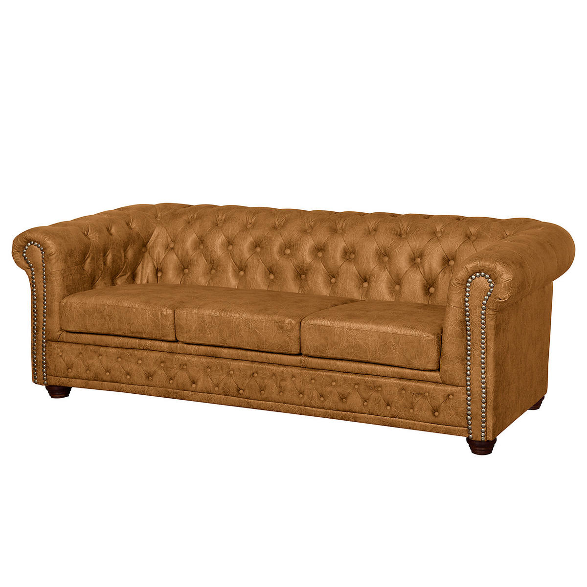 SITZGARNITUR YORK in Lederlook Cognac  - Cognac/Braun, Design, Holz/Textil (203/72/86cm) - P & B