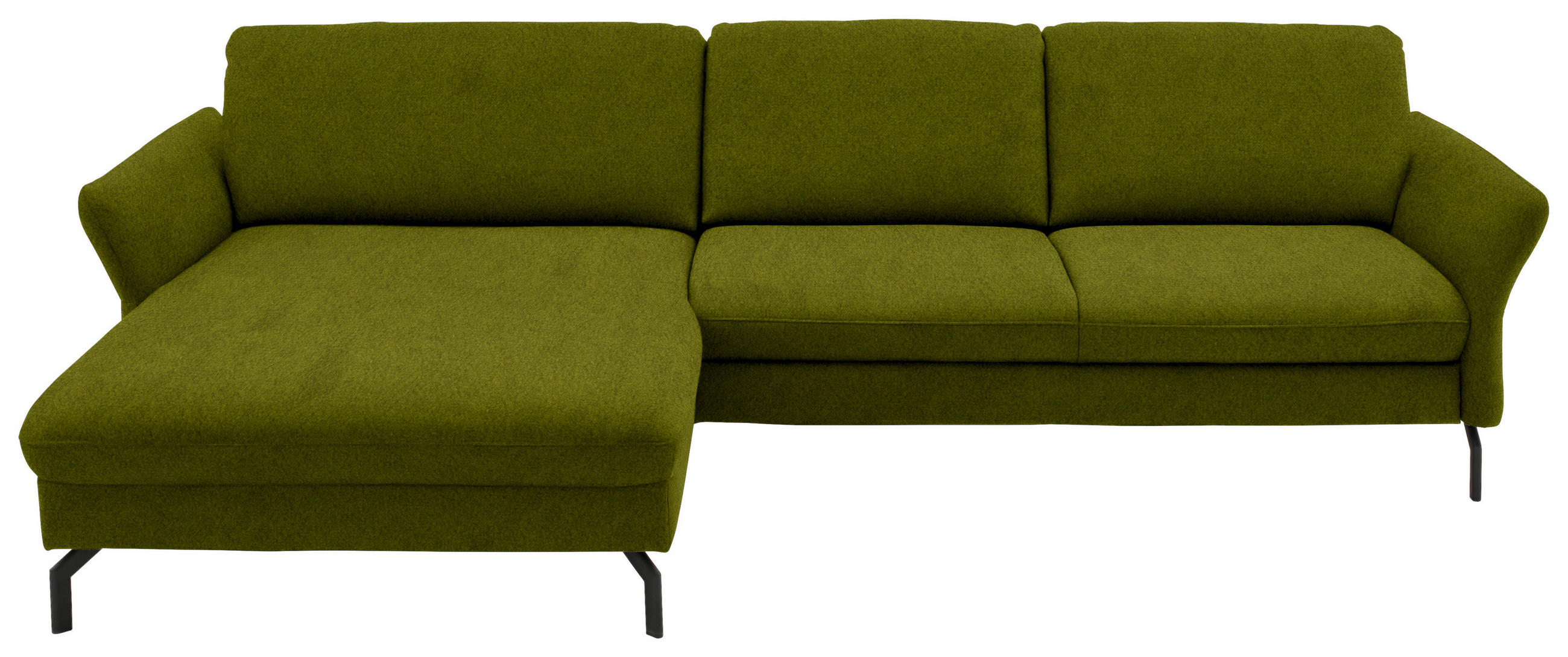 ECKSOFA in Velours Grün  179/306 cm  - Schwarz/Grün, Design, Textil/Metall (179/306cm) - Beldomo System