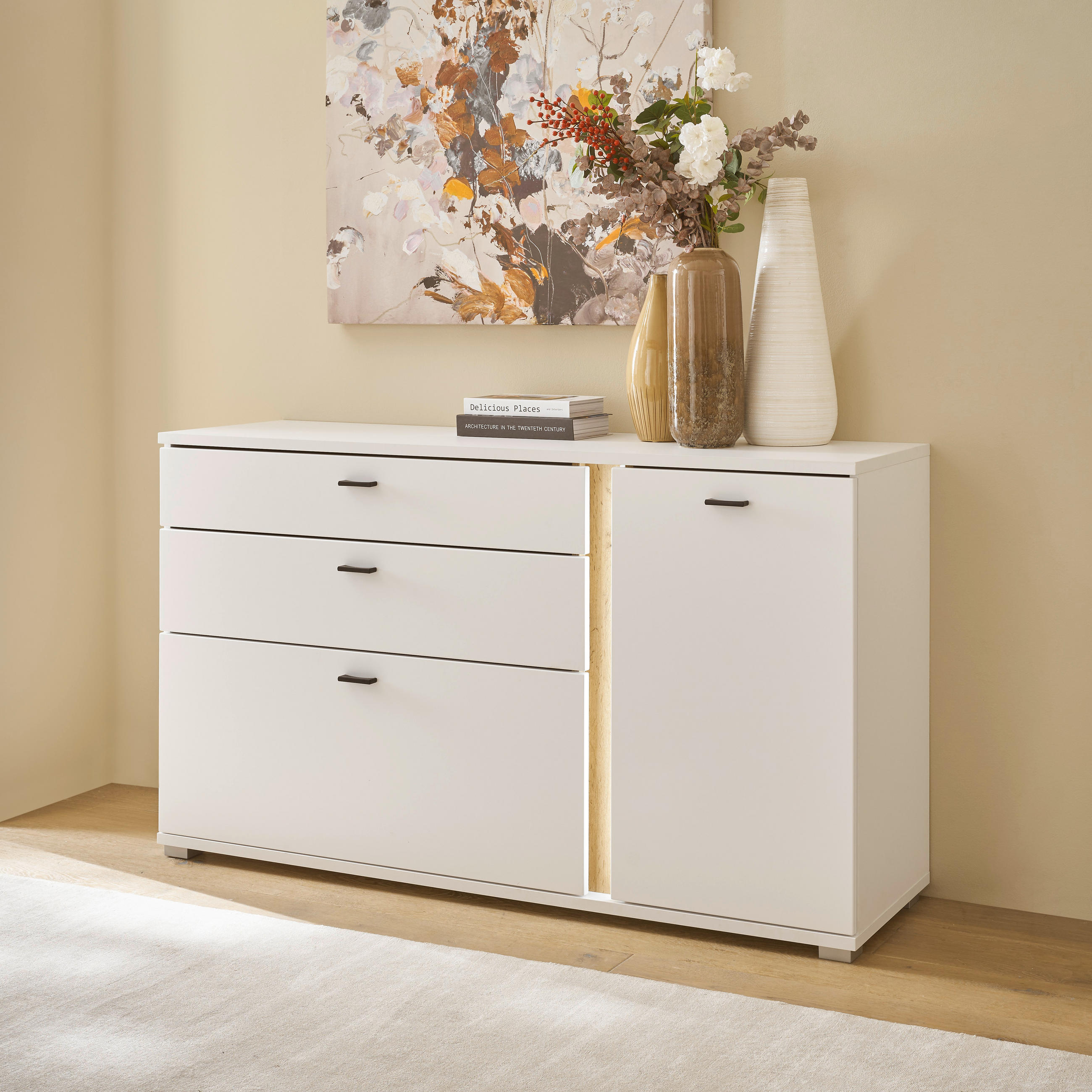 SIDEBOARD 150/86/42 cm  in Weiß, Eiche Wotan  - Silberfarben/Eiche Wotan, Design, Holzwerkstoff/Kunststoff (150/86/42cm) - MID.YOU