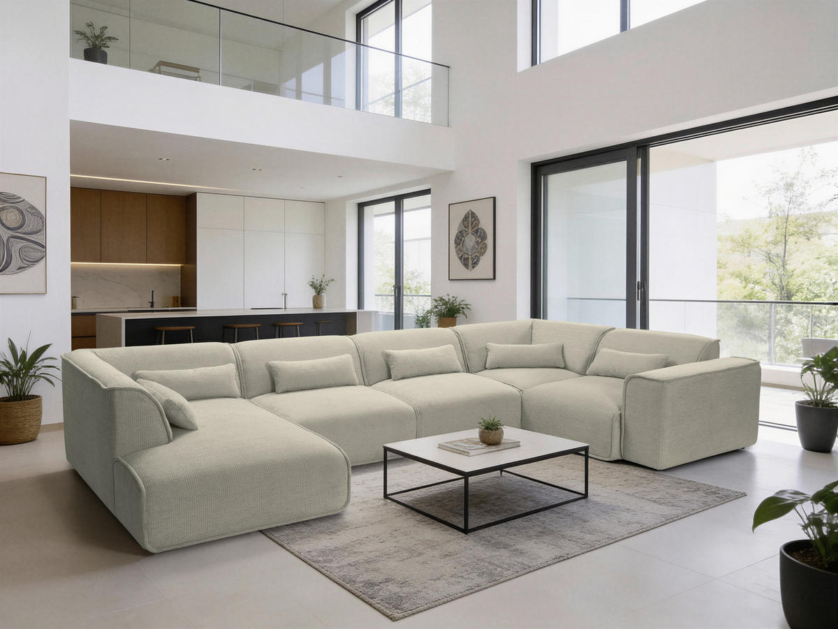 WOHNLANDSCHAFT LOMOCO MATEO in Flachgewebe Grau  - Schwarz/Grau, Design, Kunststoff/Textil (165/368/211cm) - Lomoco