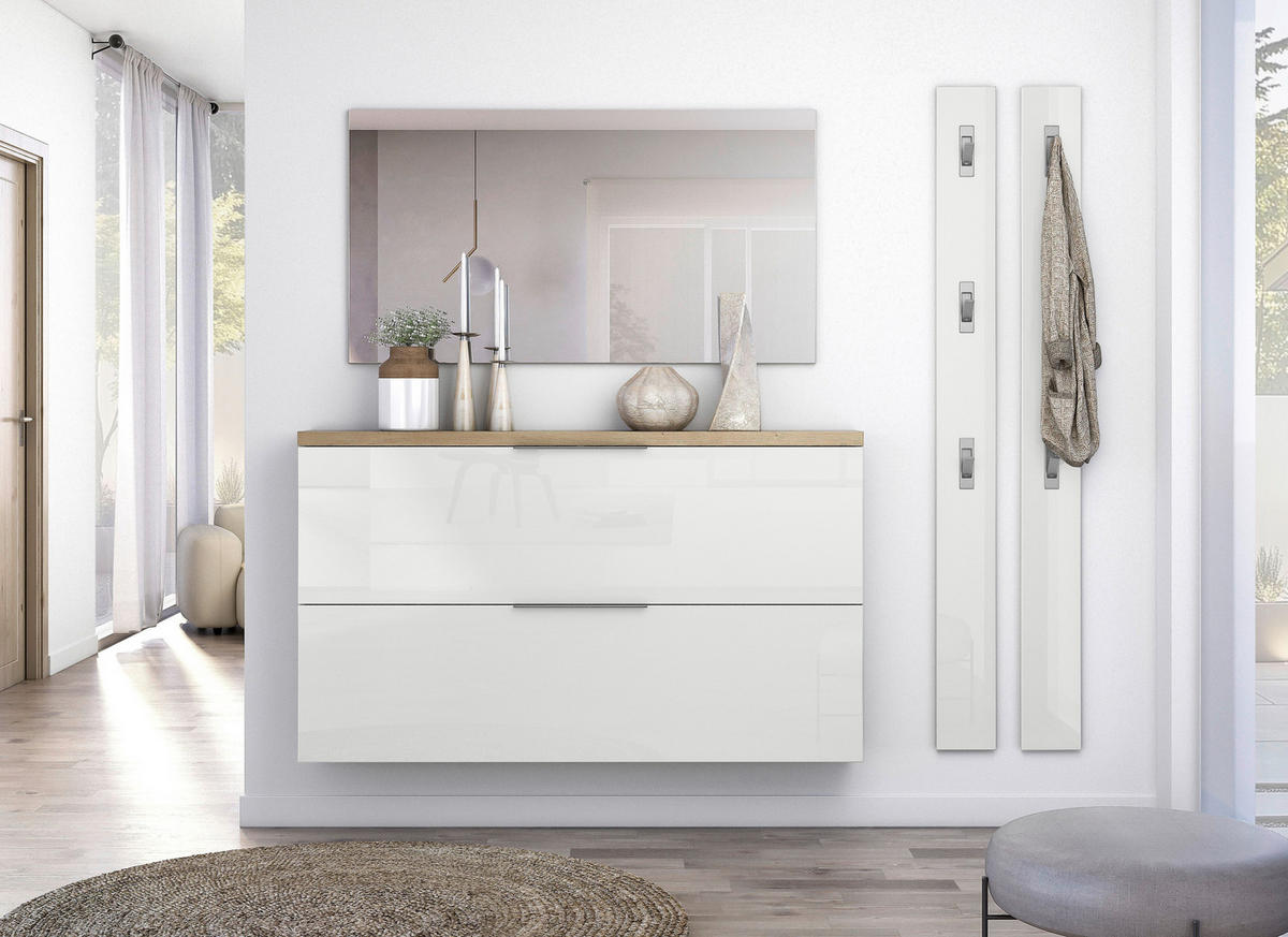 HÄNGESCHUHSCHRANK Weiß Hochglanz, Eichefarben  - Eichefarben/Weiß Hochglanz, Design, Holzwerkstoff/Metall (140/82/19cm) - Xora