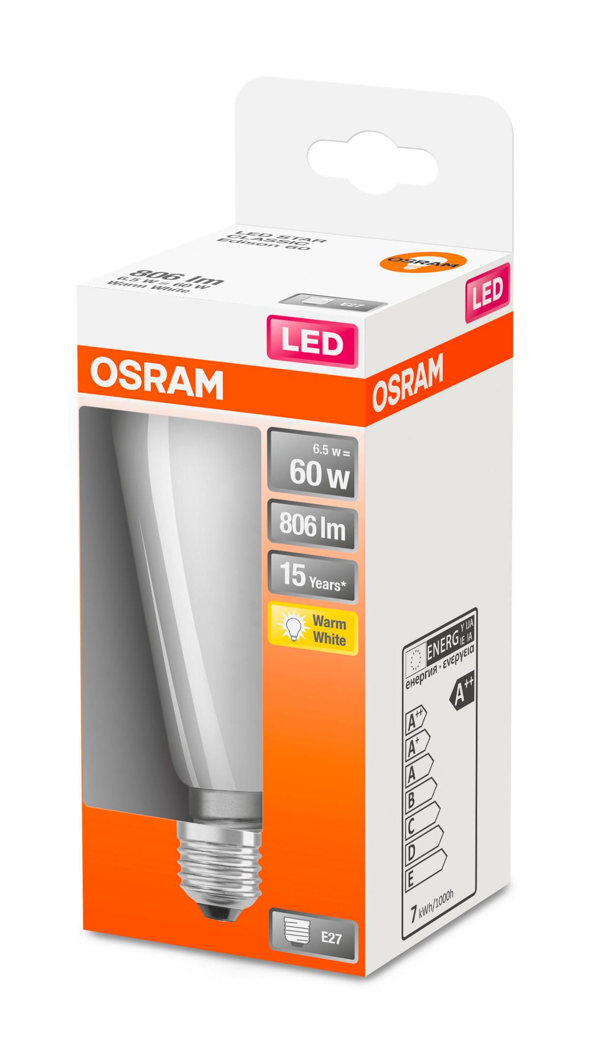 LED-LEUCHTMITTEL   E27 6,5 W 730 lm  - Weiß, Basics, Glas (6,4cm) - Osram