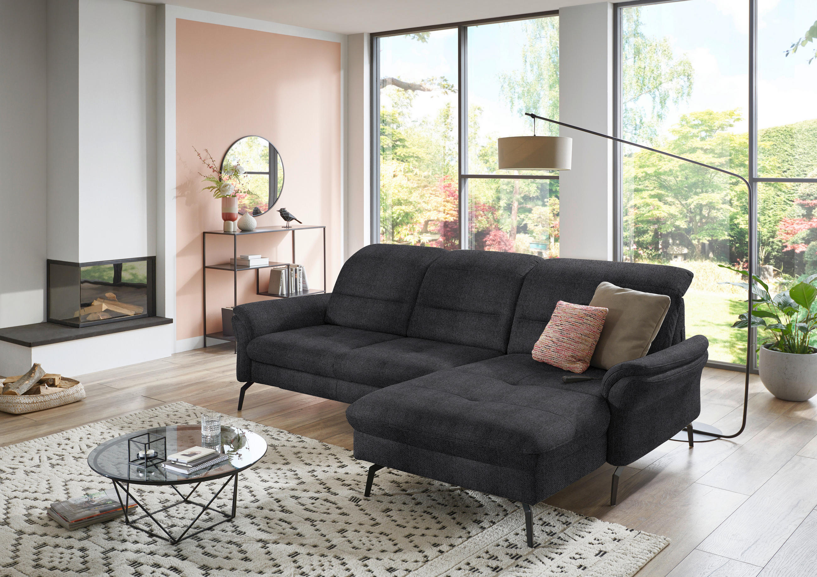ECKSOFA in Flachgewebe Schwarz  - Schwarz, Konventionell, Textil/Metall (260/181cm) - Beldomo Speed
