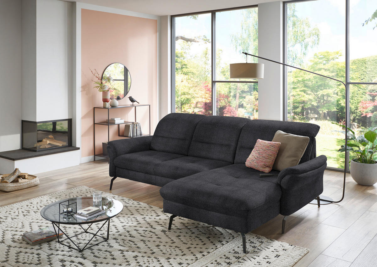 ECKSOFA in Flachgewebe Schwarz  - Schwarz, Konventionell, Textil/Metall (260/181cm) - Beldomo Speed