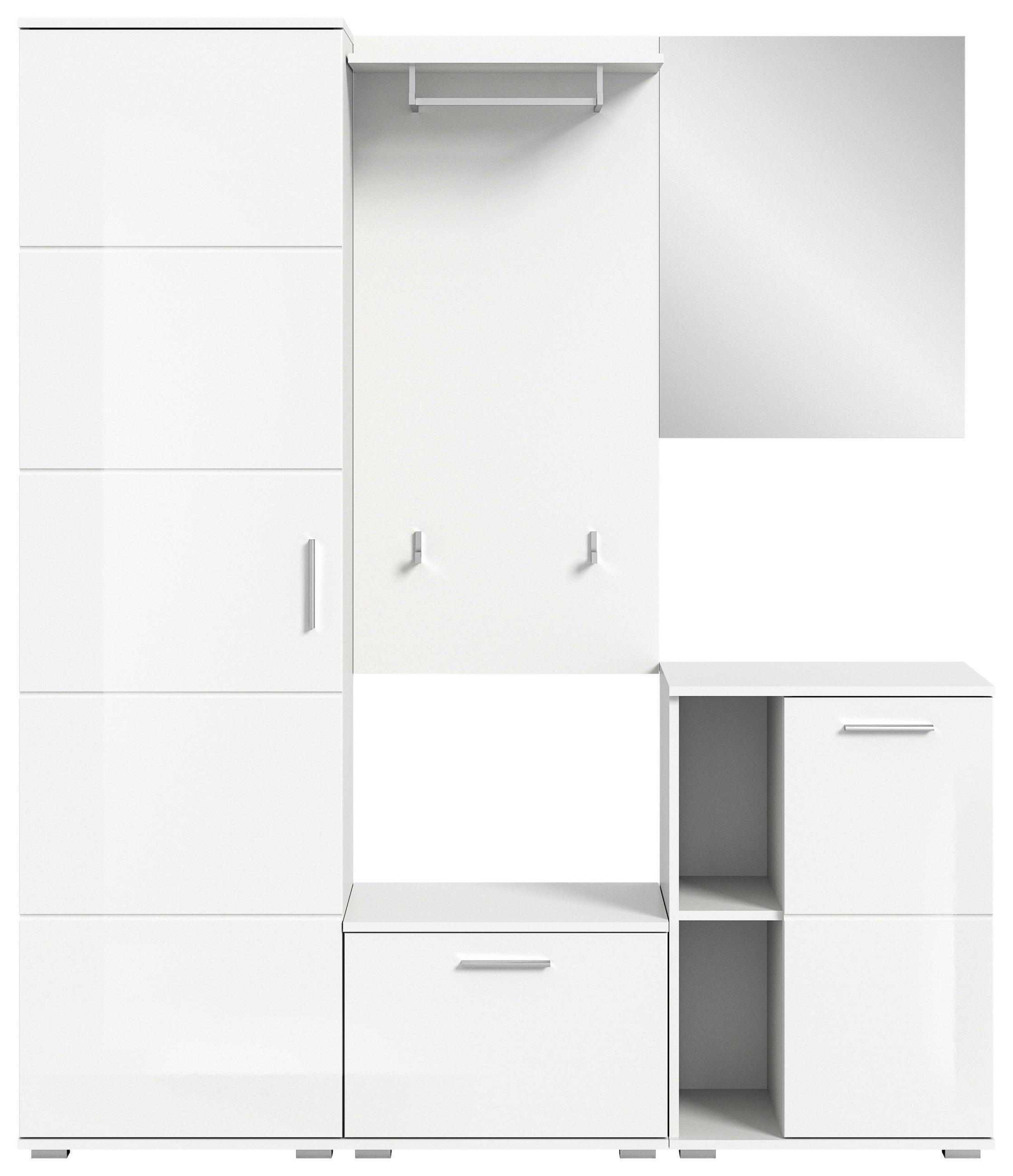 GARDEROBE 5-teilig  in 165/191/37 cm  - Weiß Hochglanz/Weiß, Design, Glas/Holzwerkstoff (165/191/37cm) - Xora