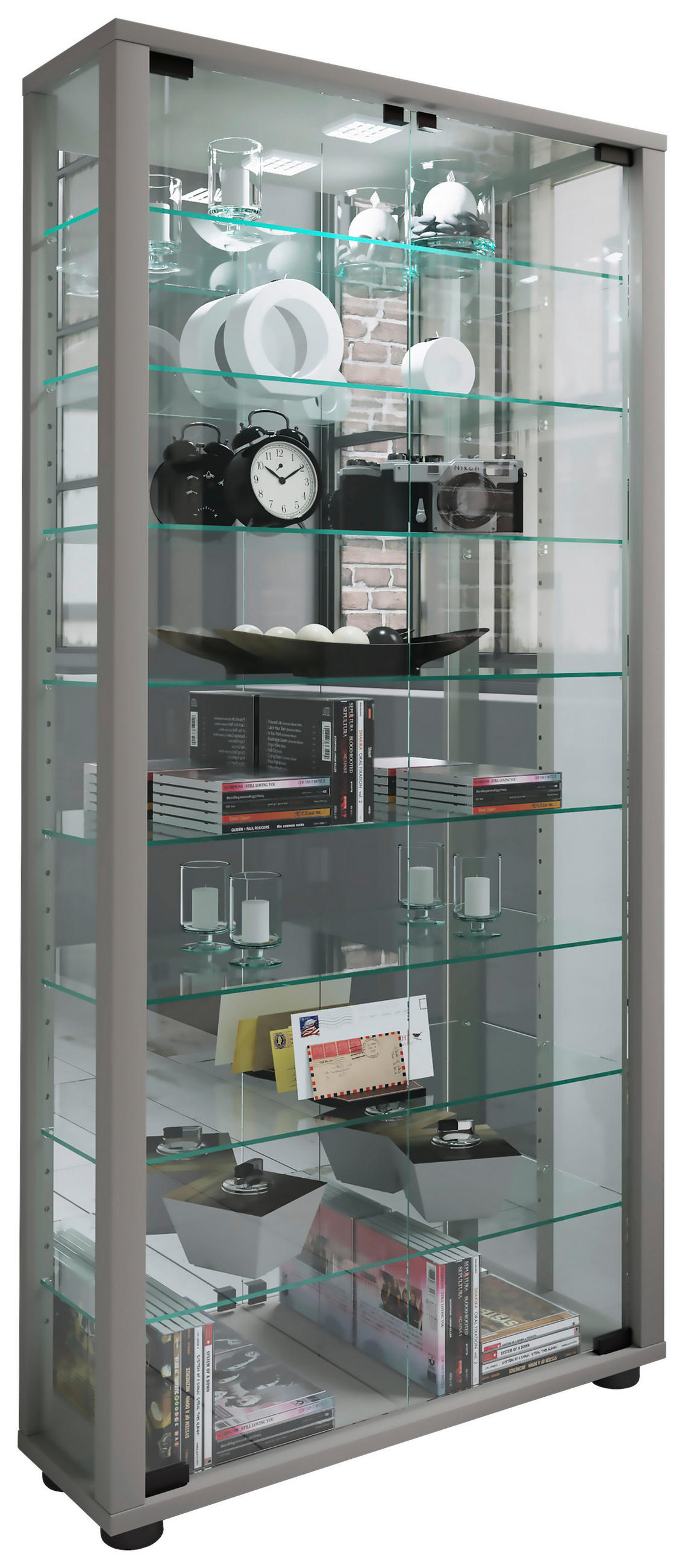 VITRINE in Silberfarben  - Silberfarben/Schwarz, Modern, Glas/Holzwerkstoff (59/114,8/18cm) - MID.YOU