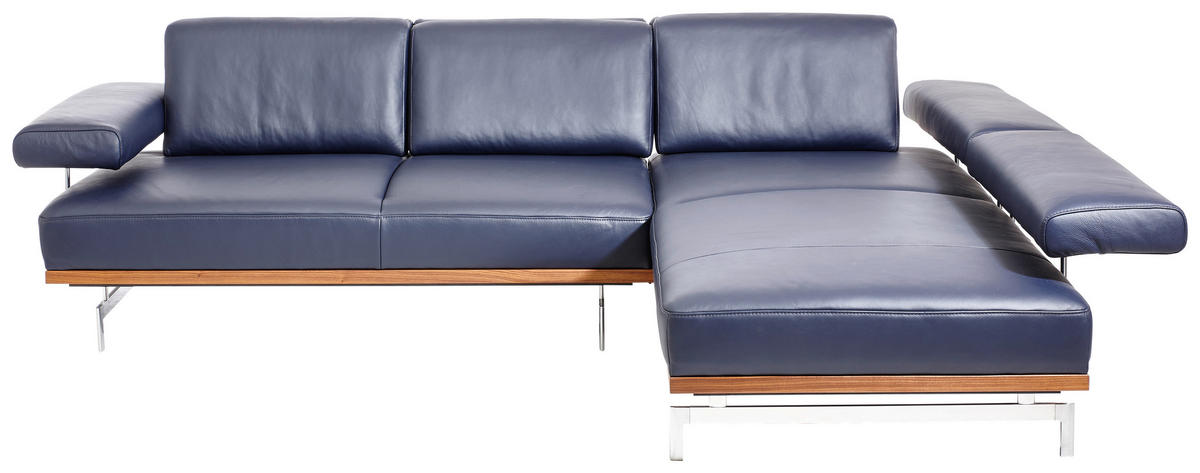ECKSOFA in Echtleder Blau  295/237 cm  - Blau/Alufarben, Design, Leder (295/237cm) - Joop!