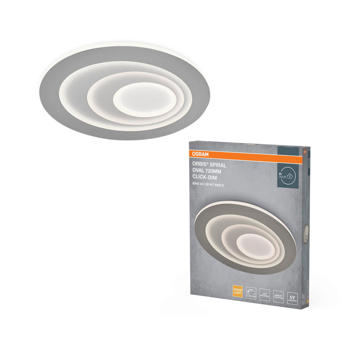 LED-DECKENLEUCHTE Orbis Spiral 58/72/5,6 cm   - Grau, Design, Kunststoff/Metall (58/72/5,6cm) - Osram