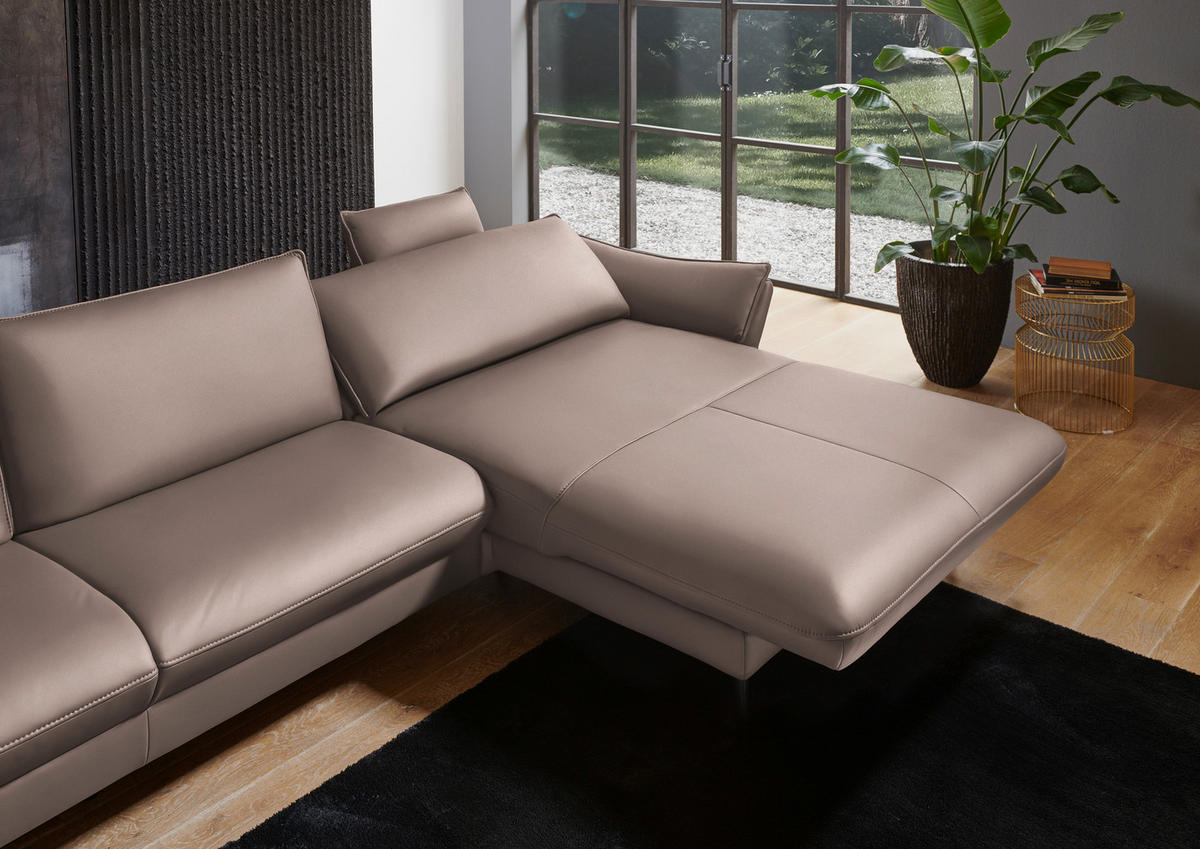 ECKSOFA in Echtleder Taupe  - Taupe/Schwarz, Design, Leder/Metall (334/172cm) - Valdera
