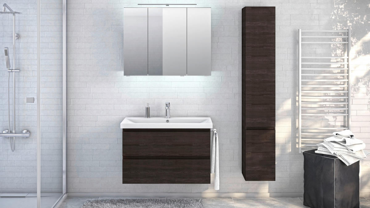 BADRUM 90 cm  - vit/kastanjefärgad, Klassisk, trämaterial/glas (90cm) - Sadena
