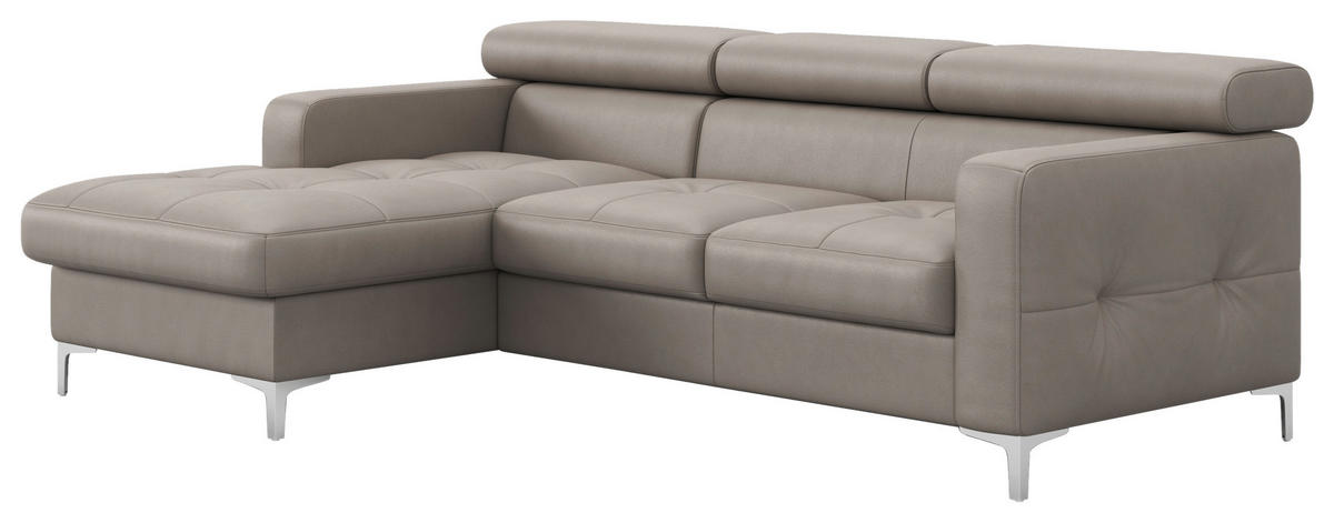 ECKSOFA in Echtleder Grau  168/227 cm  - Chromfarben/Grau, Design, Leder/Metall (168/227cm) - Livetastic