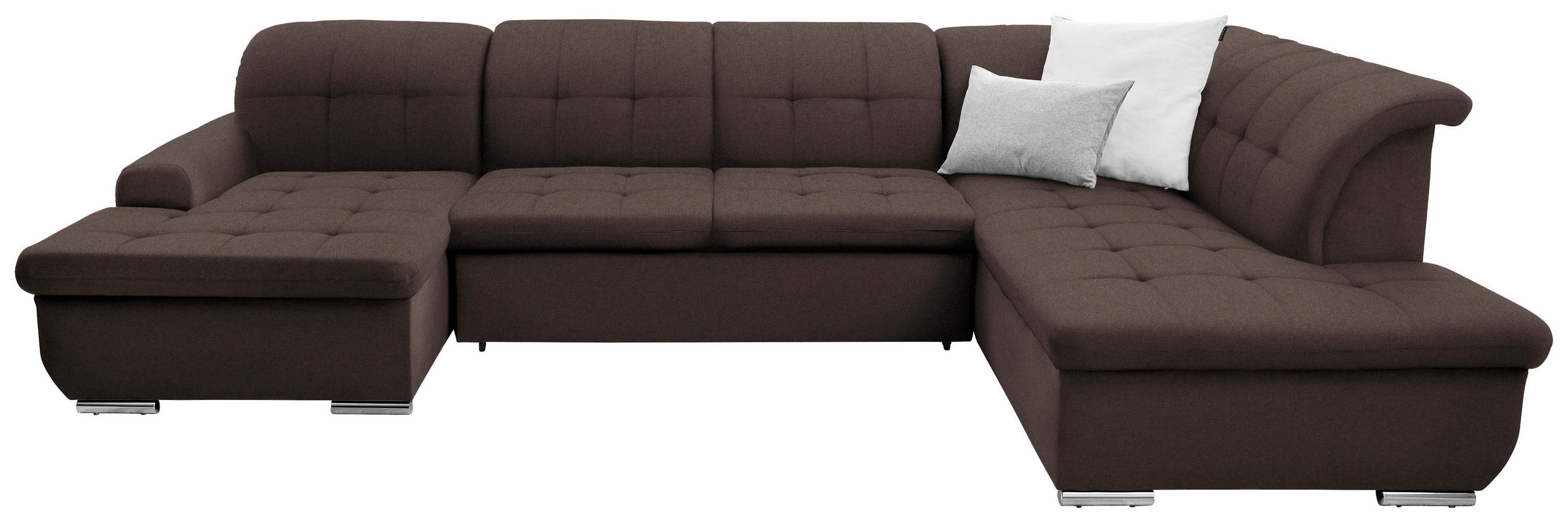 WOHNLANDSCHAFT inkl. Funktion Dunkelbraun Flachgewebe  - Dunkelbraun/Silberfarben, Design, Textil/Metall (145/342/208cm) - Cantus