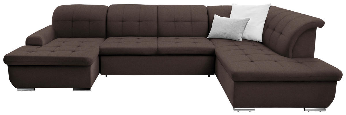 WOHNLANDSCHAFT in Flachgewebe Dunkelbraun  - Dunkelbraun/Silberfarben, Design, Textil/Metall (145/342/208cm) - Cantus